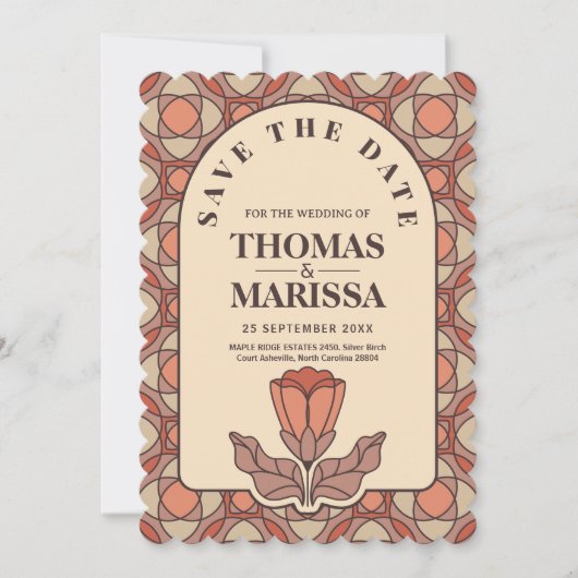 Retro Art Nouveau Save the Date QR Code Card (正面)