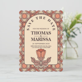 Retro Art Nouveau Save the Date QR Code Card