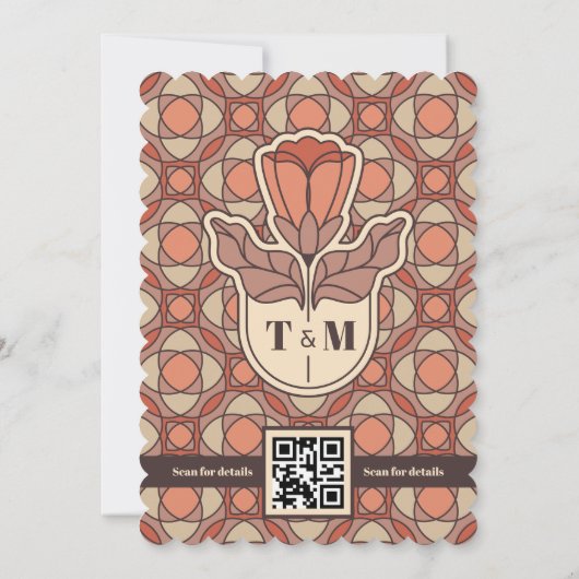 Retro Art Nouveau Save the Date QR Code Card (裏面)