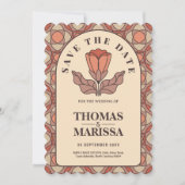 Retro Art Nouveau Save the Date QR Code Card (正面)