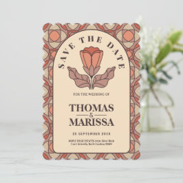 Retro Art Nouveau Save the Date QR Code Card