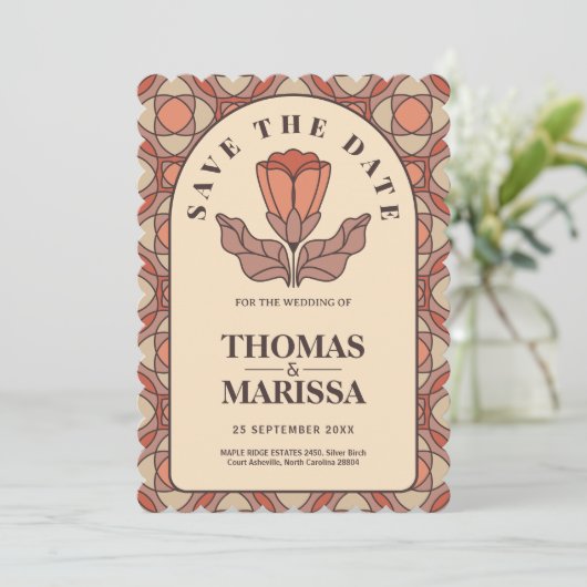 Retro Art Nouveau Save the Date QR Code Card (スタンド正面)