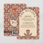Retro Art Nouveau Wedding Details QR Code Card エンクロージャーカード (正面/裏面)