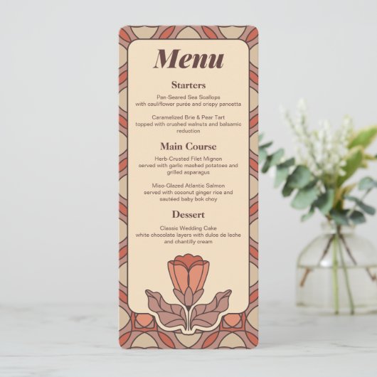 Retro Art Nouveau Wedding Menu Card メニュー (スタンド正面)