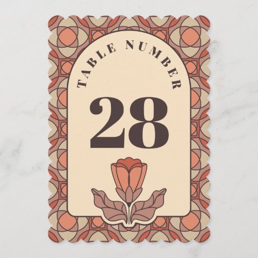 Retro Art Nouveau Wedding Table Number Card 招待状 (正面)