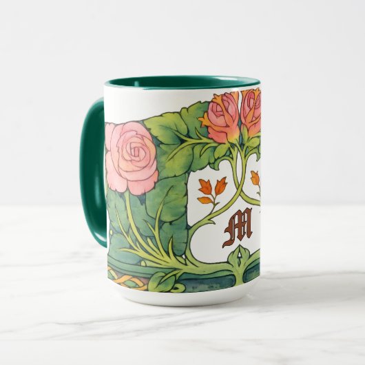Retro Arts & Crafts or Craftsman Floral Frieze マグカップ (正面左)