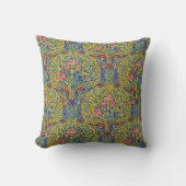 Retro Arts & Crafts style Birds in Trees Pattern クッション (正面)