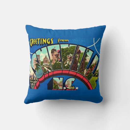 Retro Asheville NC Postcard クッション (裏面)