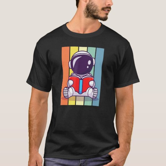 Retro Astronaut Book Reader Bookworm Vibes Tシャツ (正面)