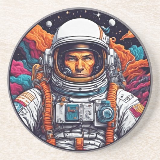 Retro Astronaut Nebula Sandstone Coaster コースター (正面)