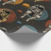 Retro Astronaut Space Scene Wrapping Paper ラッピングペーパー (角)