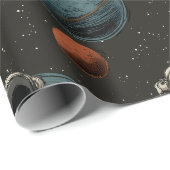 Retro Astronaut Space Scene Wrapping Paper ラッピングペーパー (ロールコーナー)