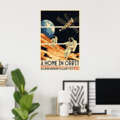 Retro Astronauts in Space Print Mid-Century Modern ポスター (ホームオフィス)
