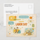 Retro Atomic Age Happy Labor Day シーズンポストカード (正面/裏面)