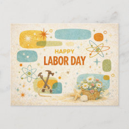 Retro Atomic Age Happy Labor Day シーズンポストカード