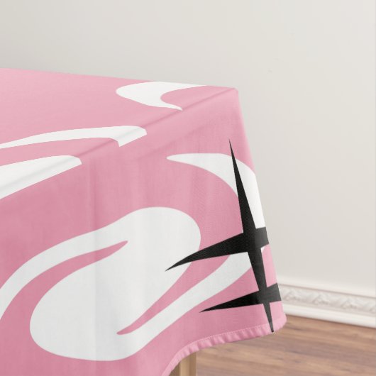 Retro Atomic Age Swirls Stars Pattern Pink テーブルクロス (インサイチュ)