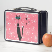 Retro Atomic Era Mid Century Modern MCM Black Cat メタルランチボックス (インサイチュ)