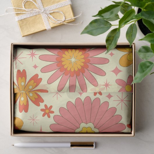 Retro atomic flowers with starbursts on cream  薄葉紙 (ギフト)