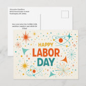 Retro Atomic Happy Labor Day シーズンポストカード (正面/裏面)