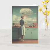 Retro Atomic Kitchen Surreal Art カード (黄色い花)