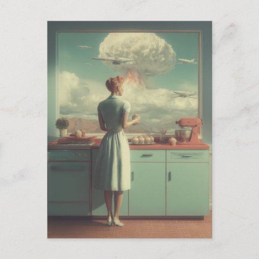 Retro Atomic Kitchen Surreal Art シーズンポストカード (正面)