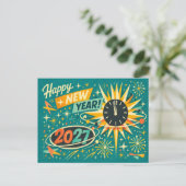 Retro Atomic Mid Century Happy New Year 2027 シーズンポストカード (スタンド正面)