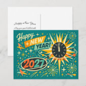 Retro Atomic Mid Century Happy New Year 2027 シーズンポストカード (正面/裏面)