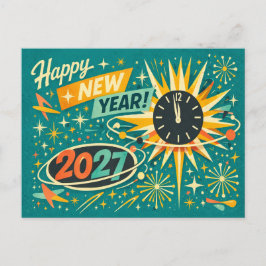 Retro Atomic Mid Century Happy New Year 2027 シーズンポストカード