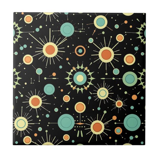 Retro Atomic Starburst Midcentury Pattern タイル (正面)
