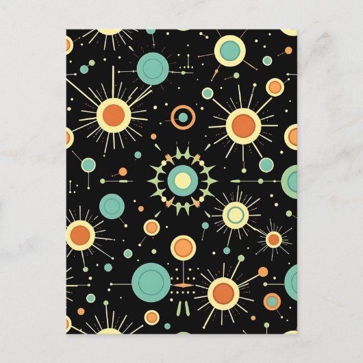 Retro Atomic Starburst Midcentury Pattern ポストカード (正面)