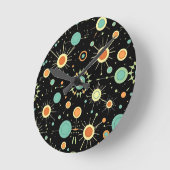 Retro Atomic Starburst Midcentury Pattern ラウンド壁時計 (傾斜)