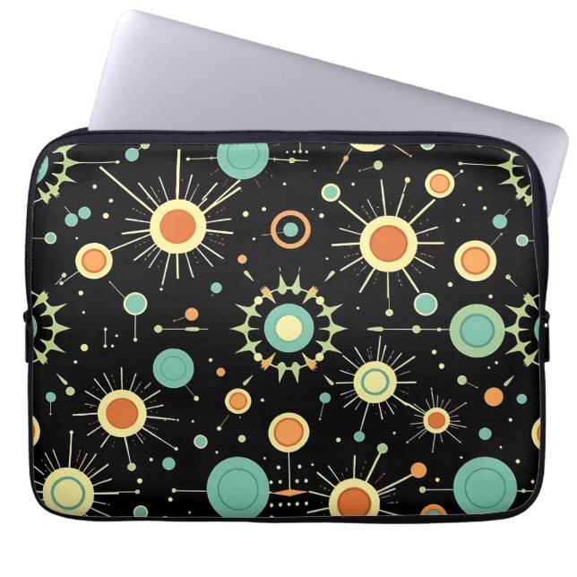 Retro Atomic Starburst Midcentury Pattern ラップトップスリーブ (正面)