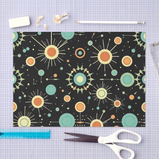 Retro Atomic Starburst Midcentury Pattern 薄葉紙 (クラフト)