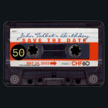 Retro Audiotape S 50th birthday Save the date FM マグネット<br><div class="desc">Old audio cassette small black round for age. Design on flexible photo magnet with text for 50th Birthday "Save the Date": name, date, address to customize. Matching birthday save the date postcard birthday invitation, birthday paper napkin and guest book (spiral notebook and hard cover). Don't forget the whole collection of...</div>