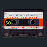 Retro Audiotape S 50th birthday Save the date FM マグネット<br><div class="desc">Old audio cassette small black round for age. Design on flexible photo magnet with text for 50th Birthday "Save the Date": name, date, address to customize. Matching birthday save the date postcard birthday invitation, birthday paper napkin and guest book (spiral notebook and hard cover). Don't forget the whole collection of...</div>