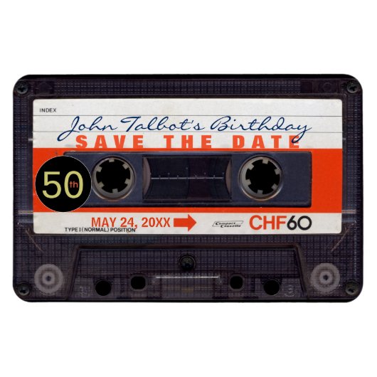 Retro Audiotape S 50th birthday Save the date FM マグネット (横)