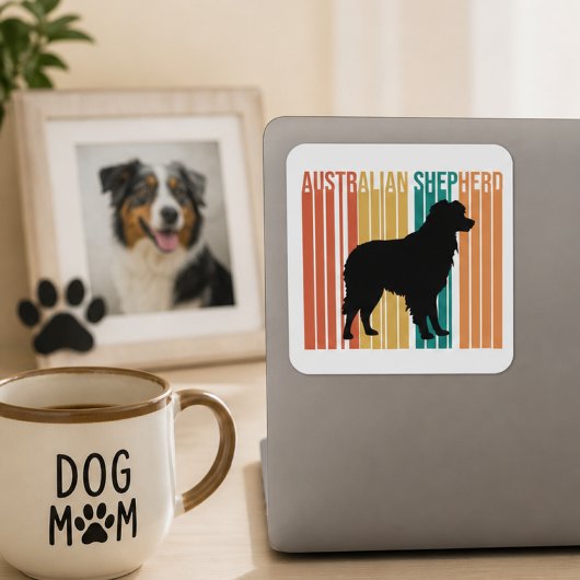 Retro Australian Shepherd Silhouette  スクエアシール
