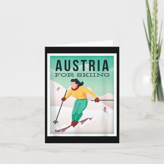 Retro Austria Skiing Motif With Ski And Ski Poles カード (正面)