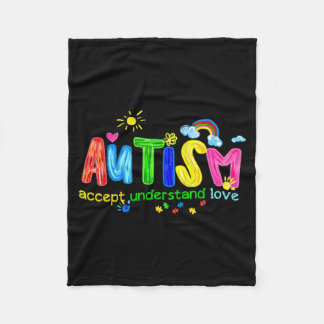 Retro Autism Accept Understand Love to Be フリースブランケット