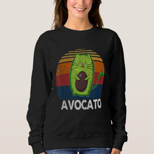 Retro Avocato Avogato Avocado Cat Vegan スウェットシャツ (正面)