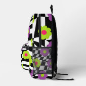 Retro Backpack with Checkers and Flowers プリントバックパック (右)