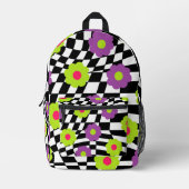 Retro Backpack with Checkers and Flowers プリントバックパック (正面)