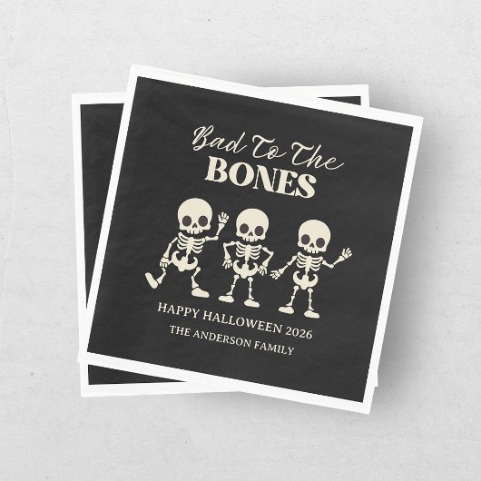 Retro Bad To The Bones Spooky Halloween スタンダードランチョンナプキン