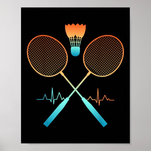 Retro Badminton With Shuttle Heartbeat Ecg  ポスター (正面)