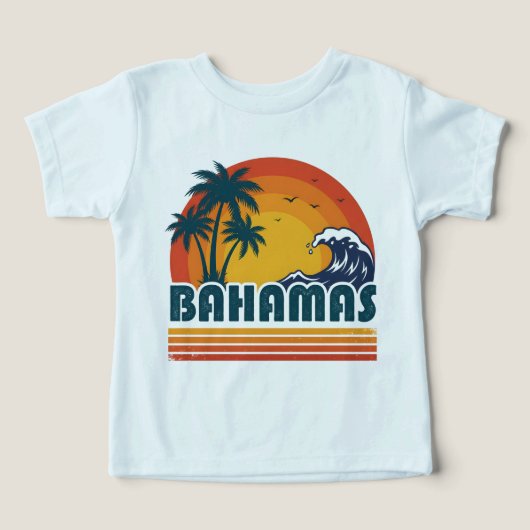 Retro Bahamas Beach Summer Sunset 70s Palm Tree (デザイン正面)