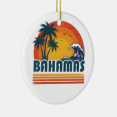 Retro Bahamas Beach Summer Sunset 70s Palm Tree セラミックオーナメント (右)
