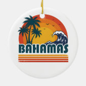 Retro Bahamas Beach Summer Sunset 70s Palm Tree セラミックオーナメント (裏面)