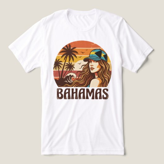 Retro Bahamas Beach Women Summer Vacation Sunset トライブレンドTシャツ (デザイン正面)