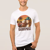 Retro Bahamas Beach Women Summer Vacation Sunset トライブレンドTシャツ (正面)