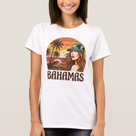 Retro Bahamas Beach Women Summer Vacation Sunset  Tシャツ
